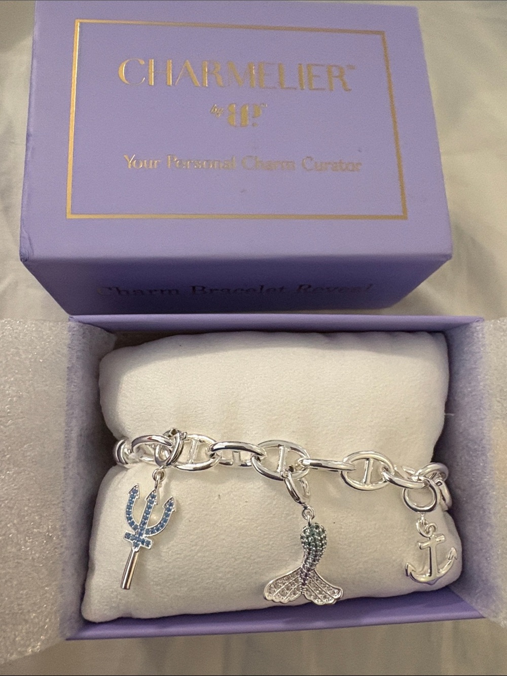 Silver Charm Bracelet with Blue and Green Accents